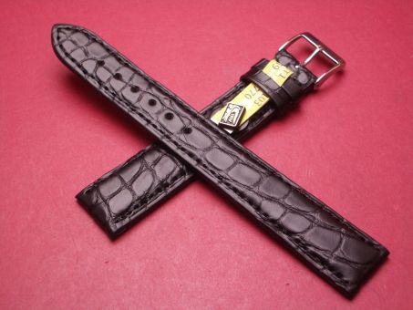 Louisiana Krokodil-Leder-Armband, 18mm im Verlauf auf 16mm an der Schließe, Farbe: schwarz, XL-Länge 