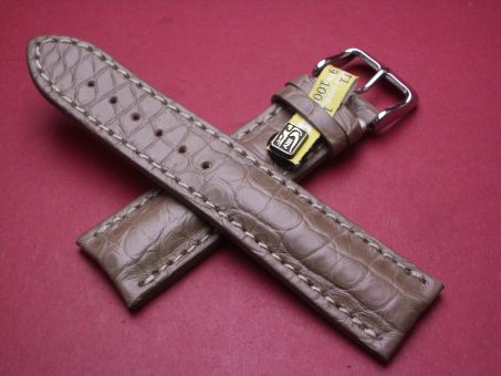 Louisiana Krokodil-Leder-Armband, 22mm im Verlauf auf 20mm an der Schließe, Farbe: taupe mit heller Naht 