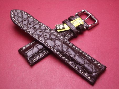 Louisiana Krokodil-Leder-Armband, 22mm im Verlauf auf 20mm an der Schließe, Farbe: dunkelbraun mit heller Naht 