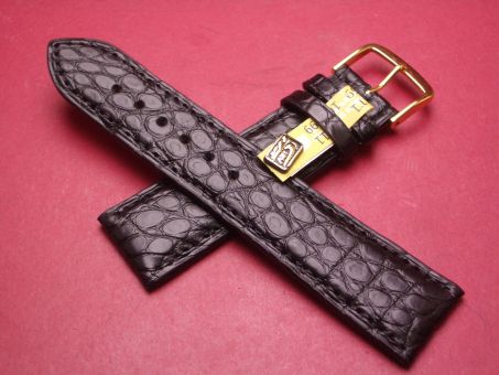 Louisiana Krokodil-Leder-Armband, 22mm im Verlauf auf 20mm an der Schließe, Farbe: schwarz 