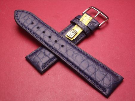 Louisiana Krokodil-Leder-Armband, 22mm im Verlauf auf 20mm an der Schließe, Farbe: dunkelblau 