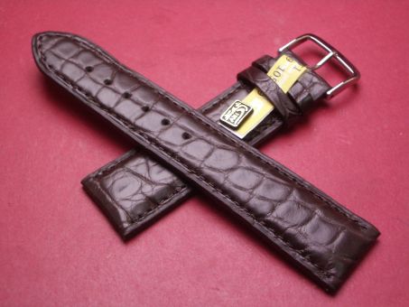 Louisiana Krokodil-Leder-Armband, 22mm im Verlauf auf 20mm an der Schließe, Farbe: dunkelbraun 