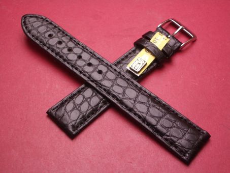 Louisiana Krokodil-Leder-Armband, 20mm im Verlauf auf 18mm an der Schließe, Farbe: schwarz, XL-Länge 