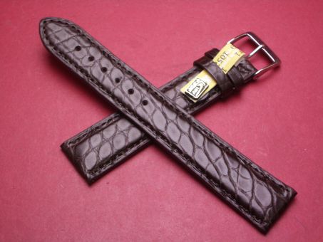 Louisiana Krokodil-Leder-Armband, 20mm im Verlauf auf 18mm an der Schließe, Farbe: dunkelbraun, XL-Länge 
