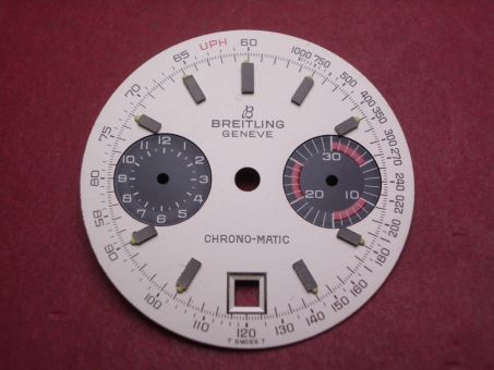Breitling Chronographen Zifferblatt, für Cal. 7750,  Ø 31,0mm, Datum bei der 6, Farbe: creme, schwarze Indikatoren 