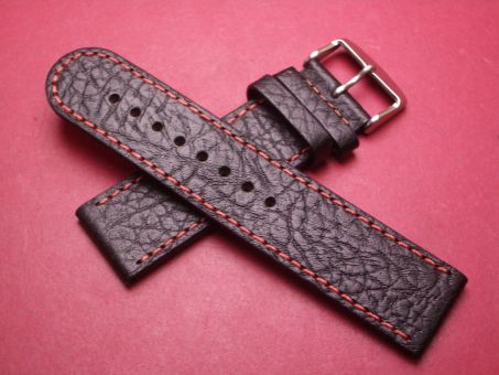 Leder-Armband, Kalbsleder, 24mm, Farbe: schwarz mit roter Naht 