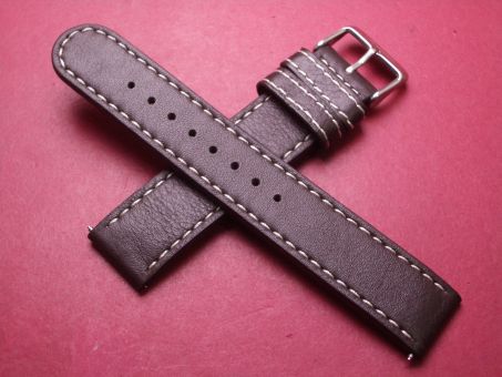 Leder-Armband, Kalbsleder, 20mm, Farbe: dunkelbraun mit heller Naht, XL-Länge 
