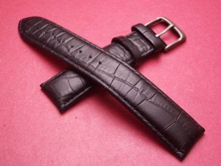 Leder-Armband, Kalbsleder mit Krokoprägung, 20mm im Verlauf auf 18mm, Farbe: schwarz, XL-Länge 