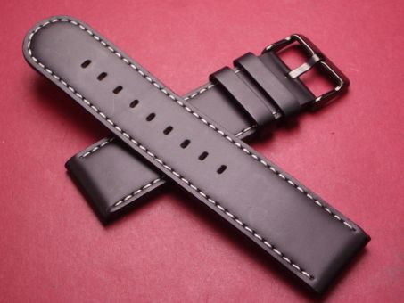 Leder-Armband, Kalbsleder, 24mm, Farbe: schwarz mit heller Naht 