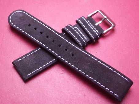 Leder-Armband, Kalbsleder mit Samt, 20mm, Farbe: schwarz mit heller Naht, XL-Länge 