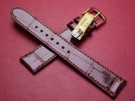 Louisiana Krokodil-Leder-Armband, 18mm im Verlauf auf 16mm an der Schließe, Farbe: braun glänzend 