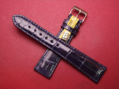 Louisiana Krokodil-Leder-Armband, 20mm im Verlauf auf 16mm Farbe: dunkel Blau glänzend  (große Narbung) 