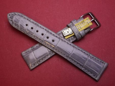 Louisiana Krokodil-Leder-Armband, 19mm im Verlauf auf 16mm, Farbe: Grau glänzend 