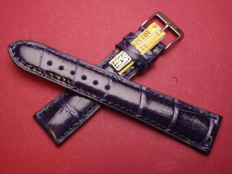 Louisiana Krokodil-Leder-Armband, 19mm im Verlauf auf 16mm, Farbe: Blau glänzend ( Kürzeres Band) 