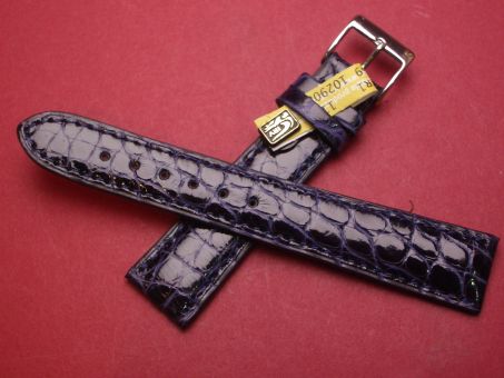 Louisiana Krokodil-Leder-Armband, 19mm im Verlauf auf 16mm, Farbe: Blau glänzend 