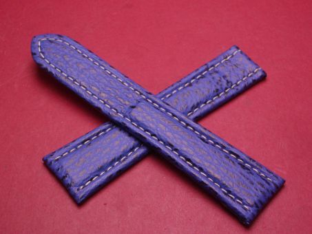 Leder-Armband, Haifischleder, 22mm im Verlauf auf 18mm, Farbe: blau, extra dünn, für Faltschließe 