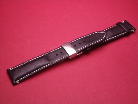 Leder-Armband, Kalbsleder, 20mm im Verlauf auf 18mm, Farbe: schwarz mit heller Naht, Faltschließe 