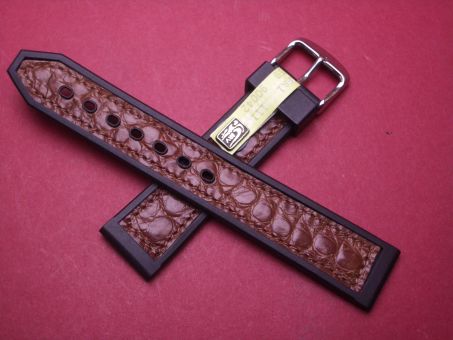 Kautschuk Alligator-Leder-Armband, 20mm im Verlauf auf 18mm Farbe: Schrarz/Braun 