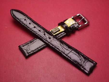 Lederarmband, Krokodil, Breite: 16mm-14mm, Längen: 117mm & 75mm, Farbe: schwarz glänzend 