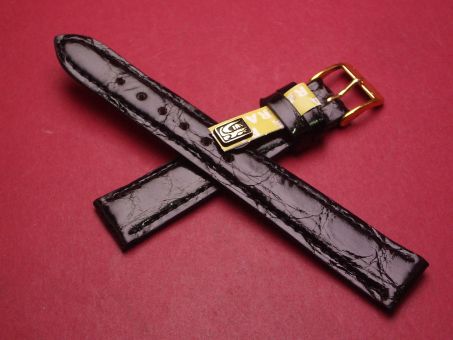 Lederarmband, Krokodil, Breite: 16mm-14mm, Längen: 117mm & 73mm, Farbe: schwarz glänzend 
