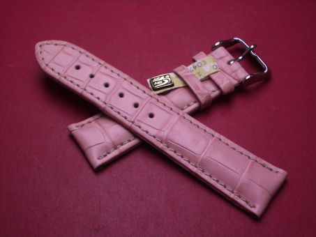 Lederarmband, Krokodil, Breite: 22mm-20mm, Längen: 116mm & 76mm, Farbe: rosa mit heller Naht 