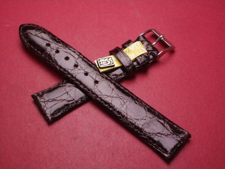 Lederarmband, Krokodil, Breite: 18mm-16mm, Längen: 117mm & 76mm, Farbe: dunkelbraun glänzend 