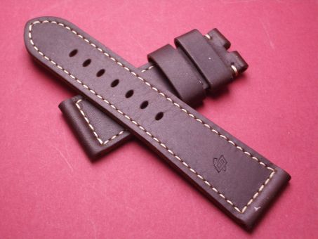 Panerai Lederarmband, Kalb, 26mm im Verlauf auf 22mm an der Schließe, Farbe: dunkelbraun mit heller Naht, ohne Schließe, PNMX008ZKM 