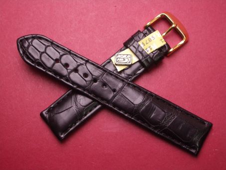 Louisiana Krokodil-Leder-Armband, 19mm im Verlauf auf 18mm, Glashütte signiert, Farbe:Schwarz (große Narbung) 