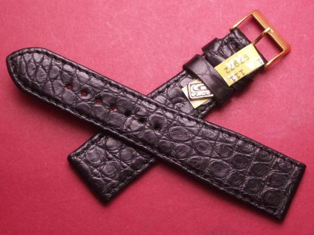 Louisiana Krokodil-Leder-Armband 22mm im Verlauf auf 18mm,Glashütte signiert, Farbe: schwarz 