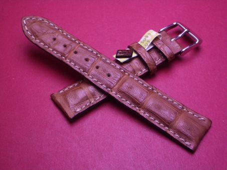 Lederarmband, Krokodil, Breite: 20mm-18mm, Längen: 119mm & 78mm, Farbe: braun mit heller Naht 