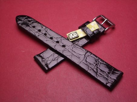 Lederarmband, Krokodil, Breite: 19mm-16mm, Längen: 118mm & 73mm, Farbe: schwarz glänzend 