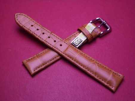 Lederarmband, Krokodil, Breite: 18mm-16mm, Länge: 127mm & 85mm, Farbe: cognac-braun, XL-Länge 
