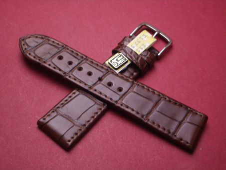 Louisiana Krokodil-Armband, Glashütte signiert 20mm im Verlauf auf 18mm, Farbe: Braun (große Narbung) kürzeres Band 