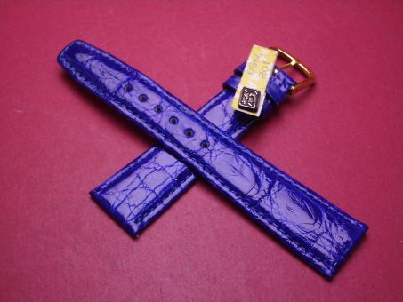 Lederarmband, Krokodil, Breite: 20mm-16mm, Länge: 117mm & 76mm, Farbe: blau glänzend 
