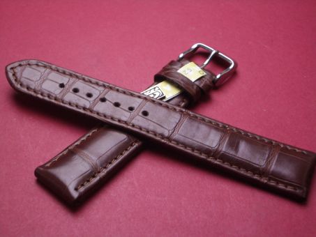 Louisiana Krokodil-Armband, Glashütte signiert 20mm im Verlauf auf 18mm, Farbe: Braun (große Narbung) extra Lang 