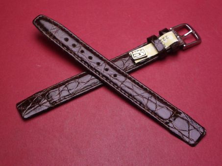 Endres Lederarmband, Krokodil, für feste Stege, Breite: 14mm, Länge: 110mm & 94mm, XL-Länge, Farbe: dunkelbraun glänzend 