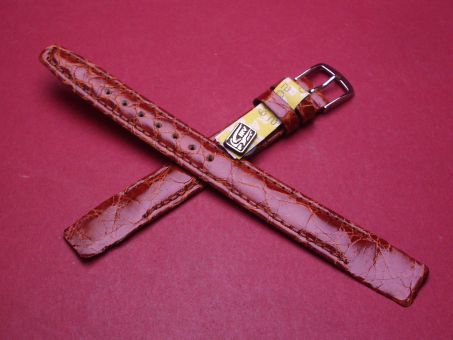 Lederarmband, Krokodil, für feste Stege, Breite: 13mm-12mm, Länge: 110mm & 68mm, Farbe: braun glänzend 