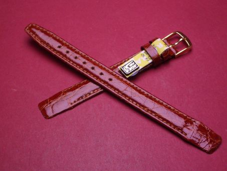 Lederarmband, Krokodil, für feste Stege, Breite: 12mm, Länge: 112mm & 67mm, Farbe: braun glänzend 