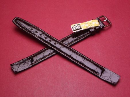 Lederarmband, Krokodil, für feste Stege, Breite: 12mm, Länge: 112mm & 90mm, Farbe: dunkelbraun glänzend 