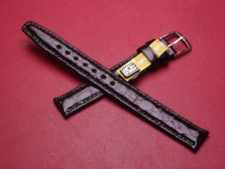 Lederarmband, Krokodil, Breite: 12mm, Länge: 114mm & 71mm, Farbe: schwarz glänzend 