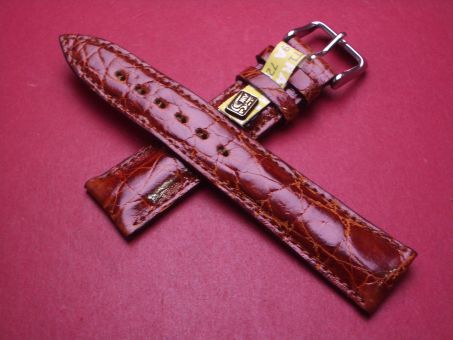 Lederarmband, Krokodil, Breite: 20mm-18mm, Länge: 117mm & 76mm, Farbe: braun glänzend 