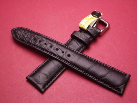 Louisiana Krokodil-Leder-Armband, 19mm im Verlauf auf 16mm, Farbe:Schwarz (große Narbung) 