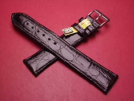 Lederarmband, Krokodil, Breite: 20mm-18mm, Länge: 127mm & 86mm, Farbe: schwarz glänzend, XL-Länge 