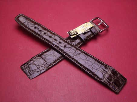Graf Lederarmband, Krokodil, für feste Stege, Breite: 20mm-16mm, Länge: 116mm & 77mm, Farbe: dunkelbraun glänzend 
