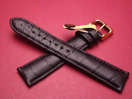 Louisiana Krokodil-Leder-Armband, 19mm im Verlauf auf 16mm, (signiert Glashütte überstempelt) Farbe:Schwarz (große Narbung) 