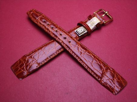 Lederarmband, Krokodil, für feste Stege, Breite: 20mm-16mm, Länge: 116mm & 94mm, Farbe: braun glänzend, XL-Länge 
