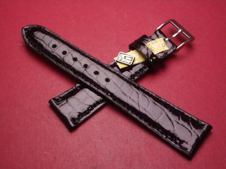 Lederarmband, Krokodil, Breite: 20mm-16mm, Länge: 119mm & 77mm, Farbe: schwarz glänzend 