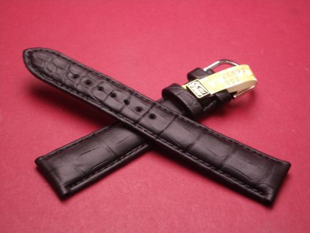 Louisiana Krokodil-Leder-Armband, 19mm im Verlauf auf 16mm, Glashütte signiert, Farbe: Schwarz (große Narbung) 