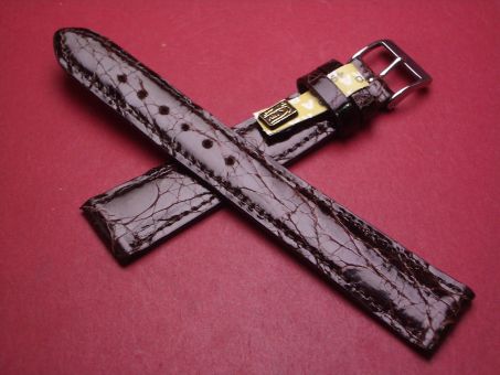 Lederarmband, Krokodil, Breite: 19mm-16mm, Längen: 127mm & 86mm, Farbe: dunkelbraun glänzend, XL-Länge 