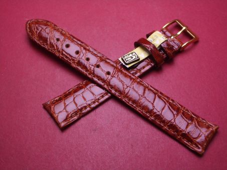 Lederarmband, Krokodil, Breite: 18mm-16mm, Länge: 127mm & 87mm, Farbe: braun glänzend, XL-Länge 